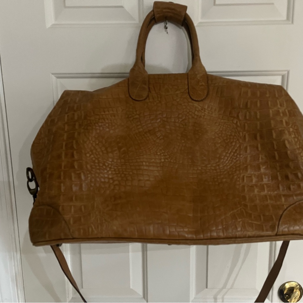 Brown Crocodile Embossed Overnight Bag